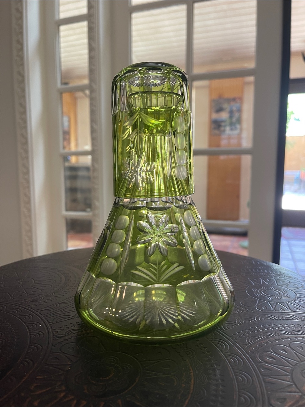 Antique Green Tumble Up Glass Decanter
